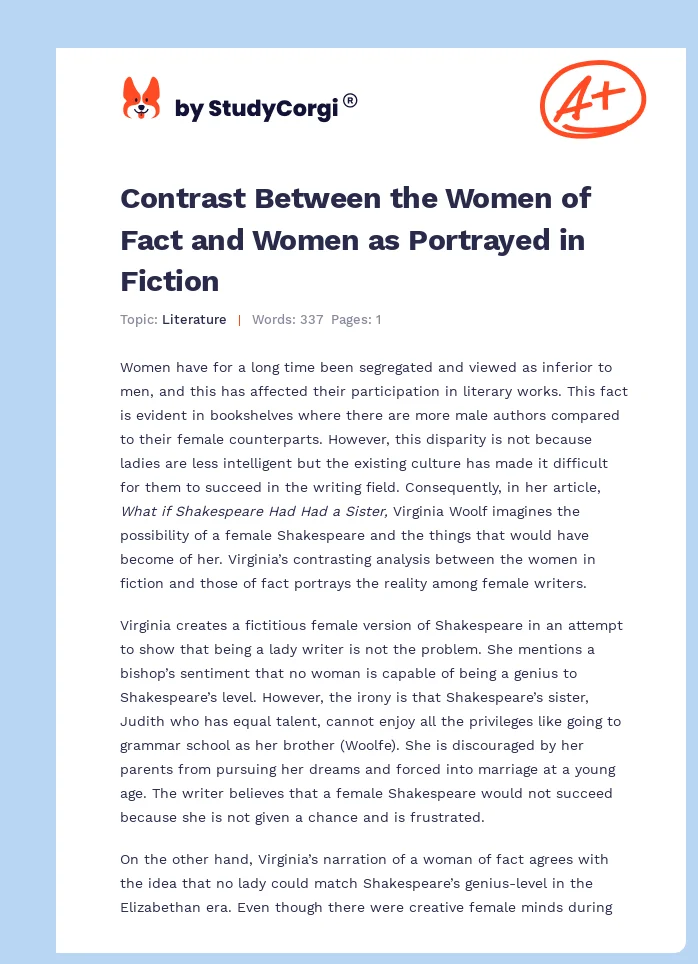 Contrast Between the Women of Fact and Women as Portrayed in Fiction. Page 1