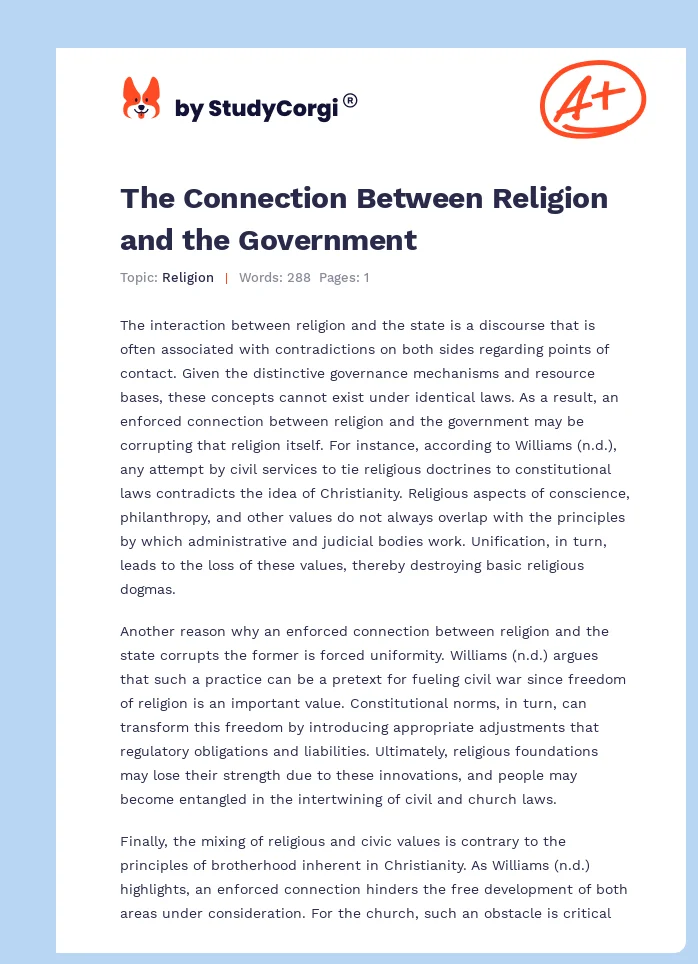 The Connection Between Religion and the Government. Page 1