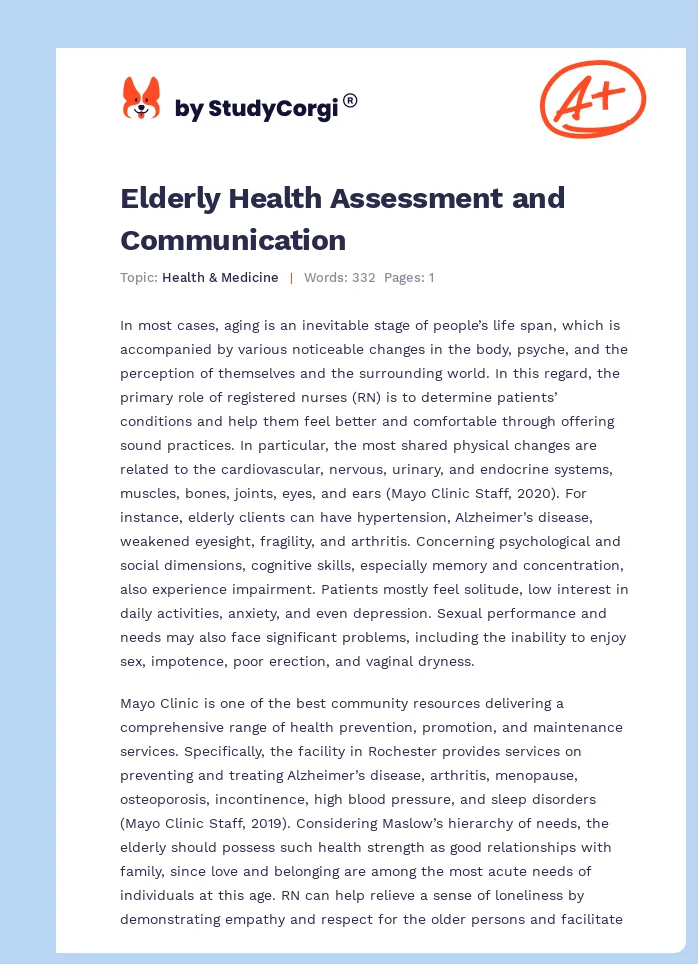 Elderly Health Assessment and Communication. Page 1