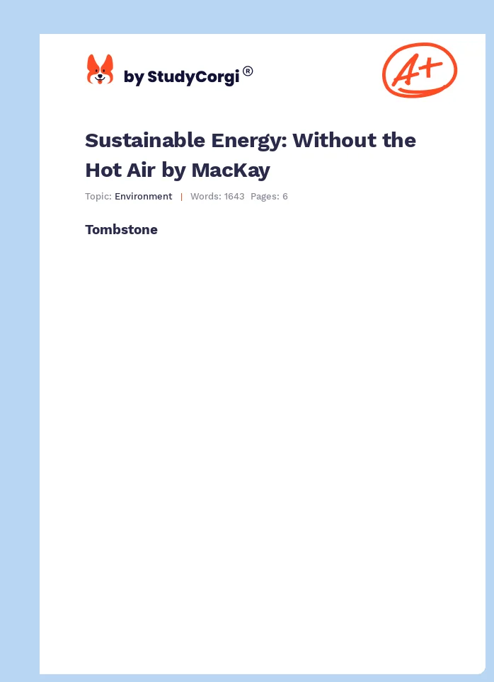 Sustainable Energy Without The Hot Air By MacKay Free Essay Example
