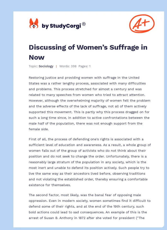 Discussing of Women’s Suffrage in Now. Page 1