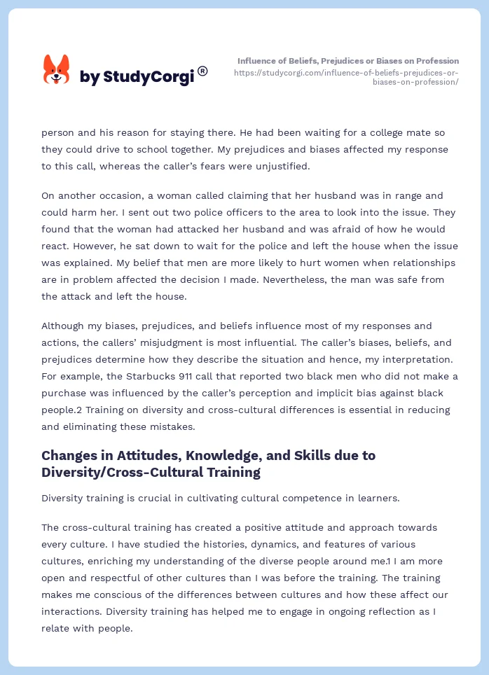 Influence of Beliefs, Prejudices or Biases on Profession. Page 2