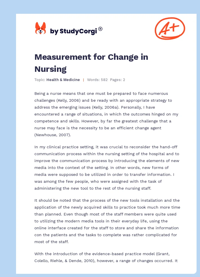 Measurement for Change in Nursing. Page 1
