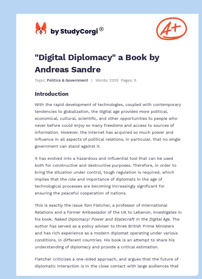 "Digital Diplomacy" a Book by Andreas Sandre. Page 1