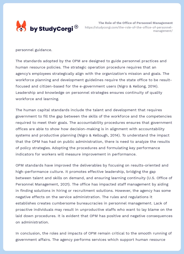 The Role of the Office of Personnel Management. Page 2