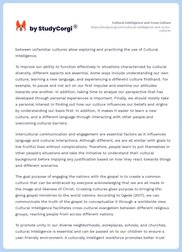 Cultural Intelligence and Cross Culture. Page 2