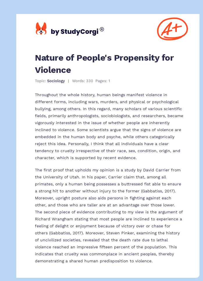 Nature of People's Propensity for Violence. Page 1