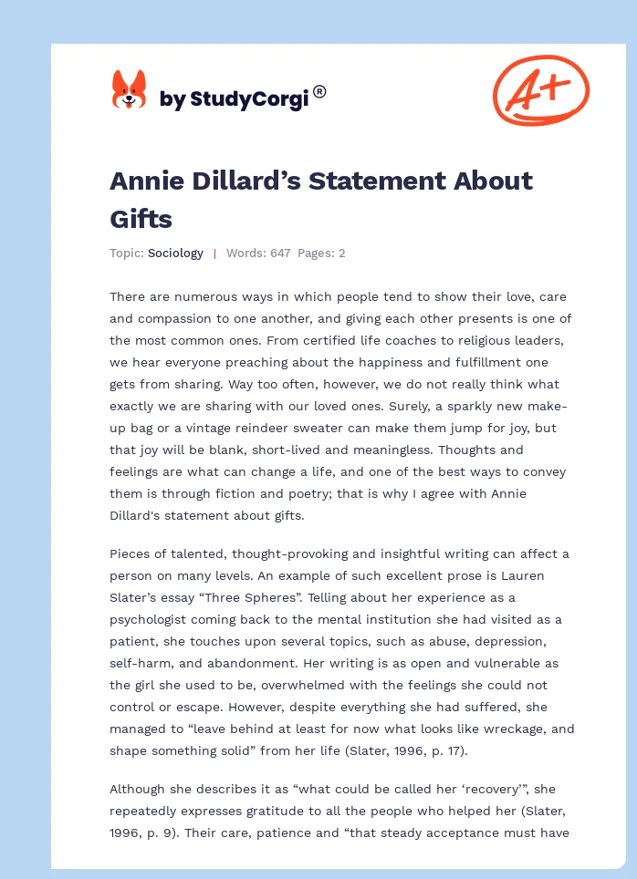 Annie Dillard’s Statement About Gifts. Page 1