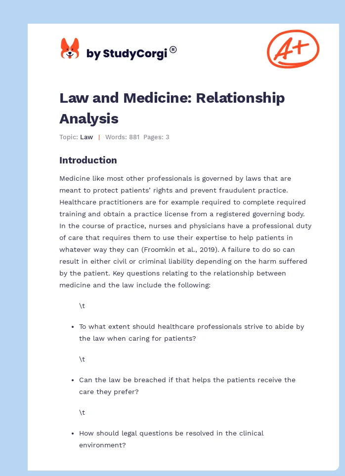 Law and Medicine: Relationship Analysis. Page 1