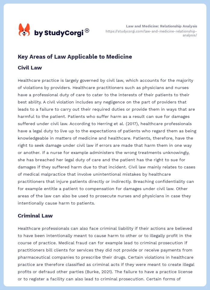 Law and Medicine: Relationship Analysis. Page 2