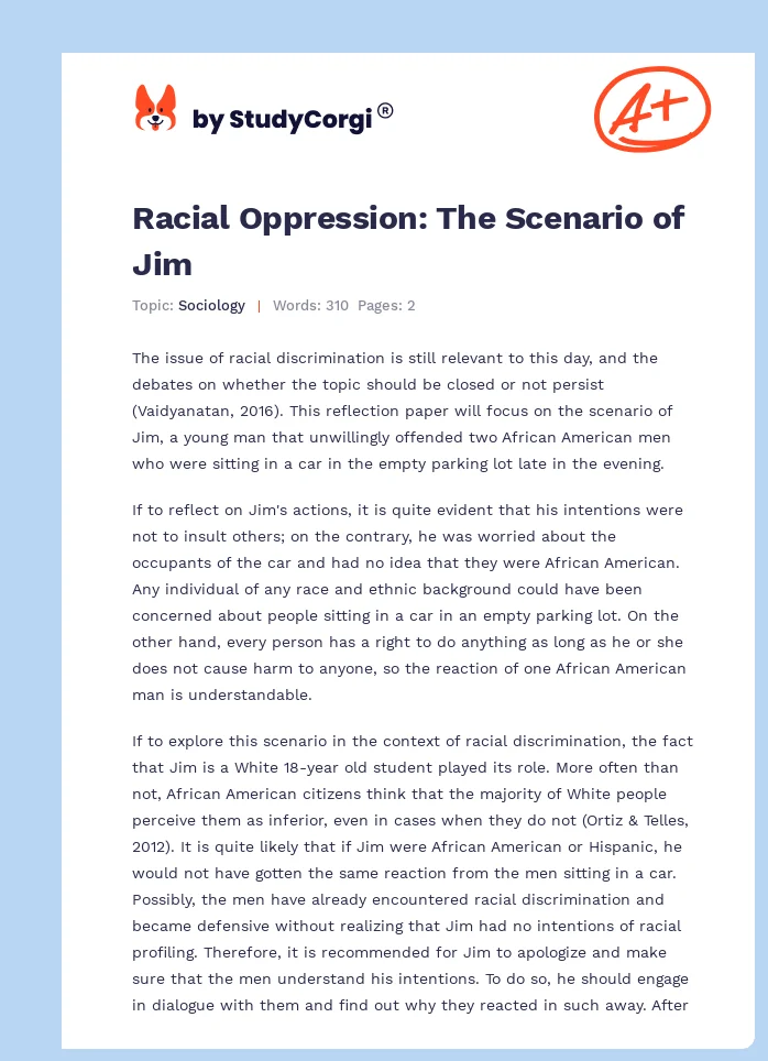 Racial Oppression: The Scenario of Jim. Page 1