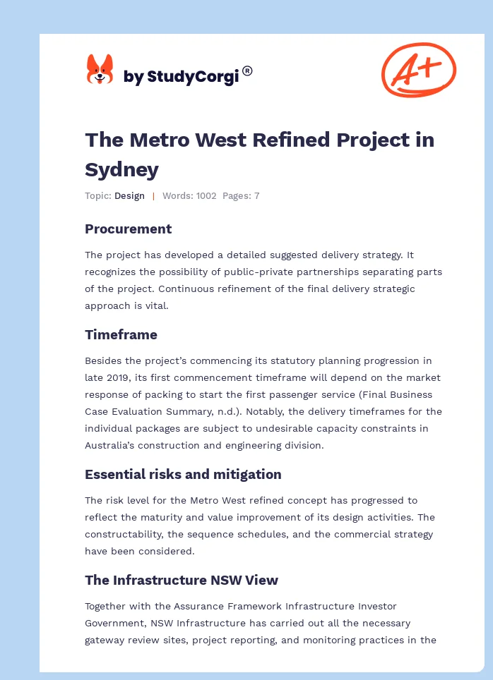 The Metro West Refined Project in Sydney. Page 1