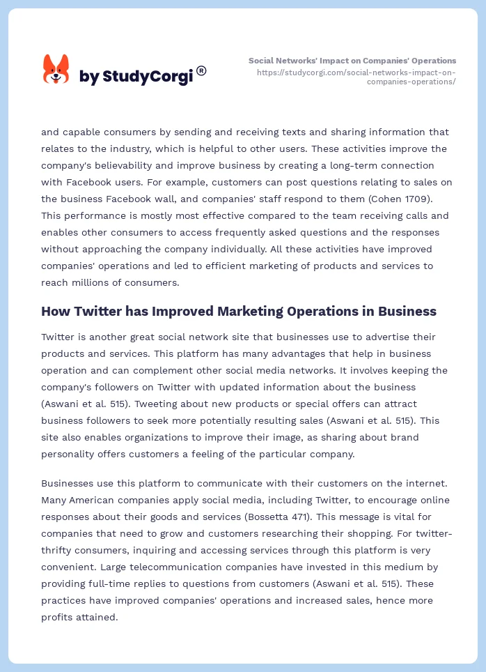 Social Networks' Impact on Companies' Operations. Page 2
