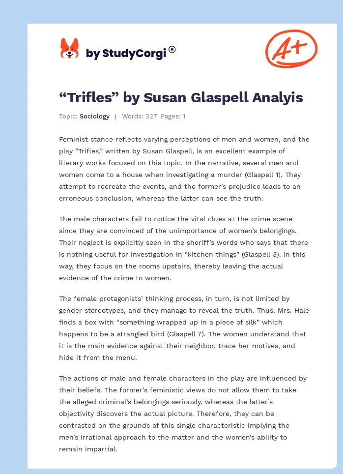 “Trifles” by Susan Glaspell Analyis. Page 1
