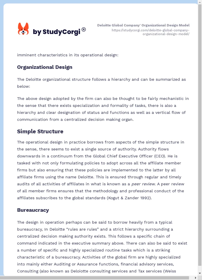Deloitte Global Company' Organizational Design Model. Page 2