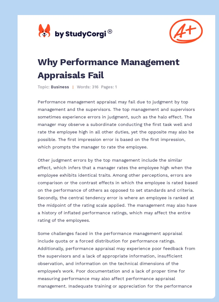Why Performance Management Appraisals Fail. Page 1