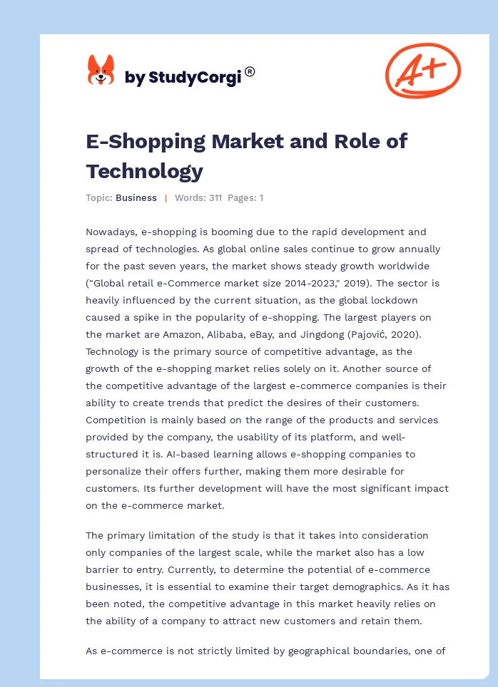 E-Shopping Market and Role of Technology. Page 1