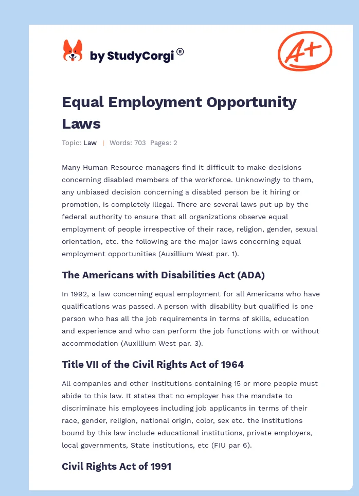 Equal Employment Opportunity Laws. Page 1