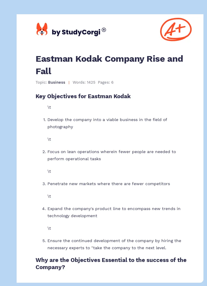 Eastman Kodak Company Rise and Fall. Page 1