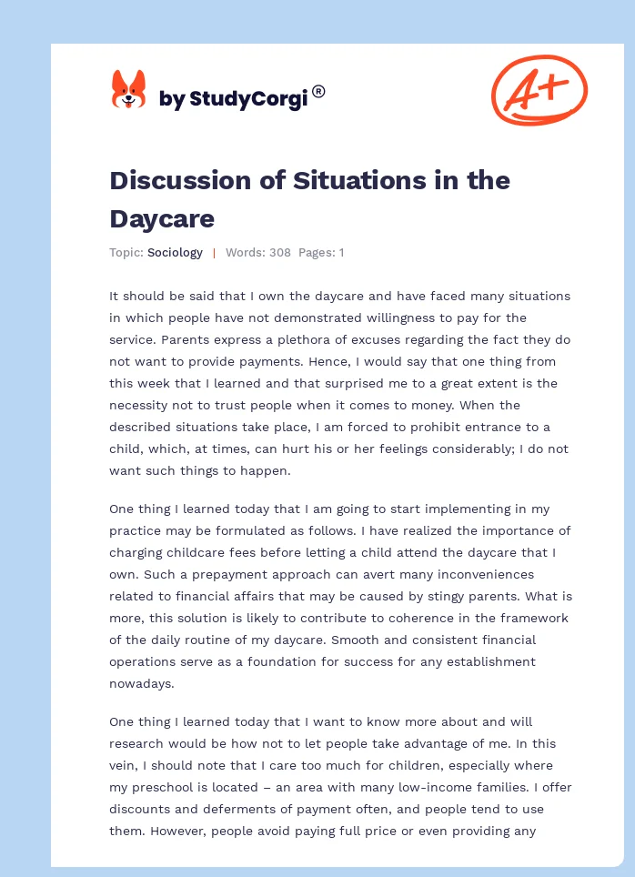 Discussion of Situations in the Daycare. Page 1