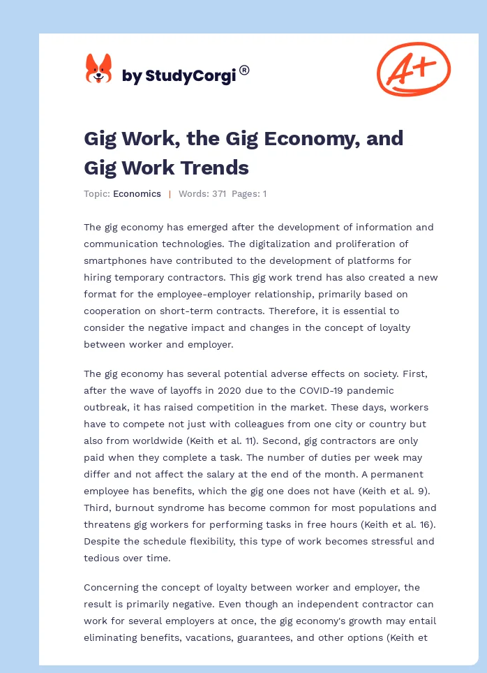 Gig Work, the Gig Economy, and Gig Work Trends. Page 1