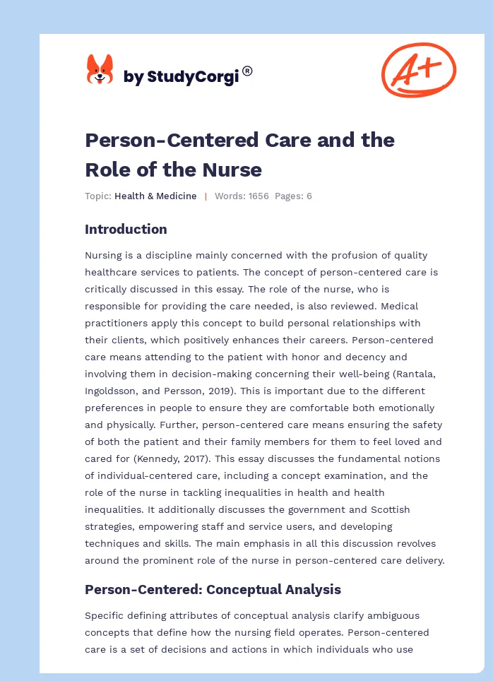 Person-Centered Care and the Role of the Nurse. Page 1
