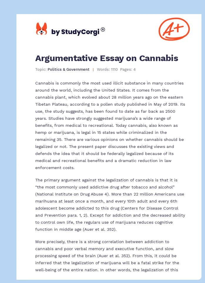 marijuana should be legalized argumentative essay
