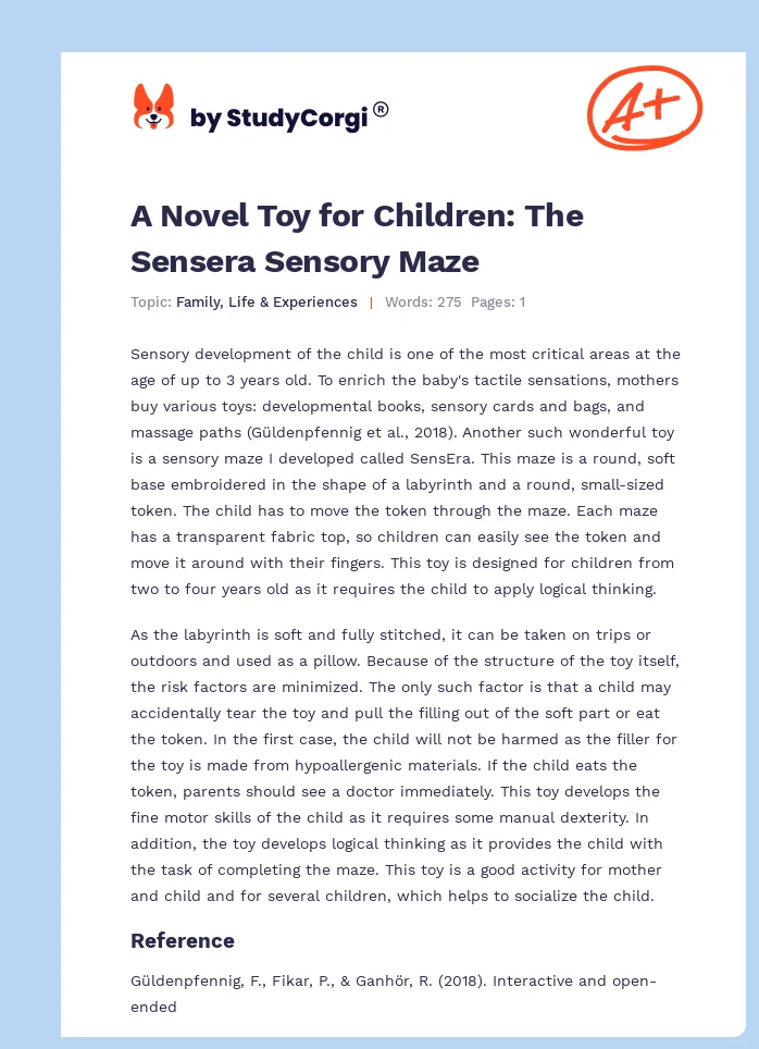 A Novel Toy for Children: The Sensera Sensory Maze. Page 1