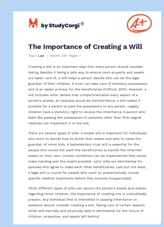 The Importance of Creating a Will. Page 1