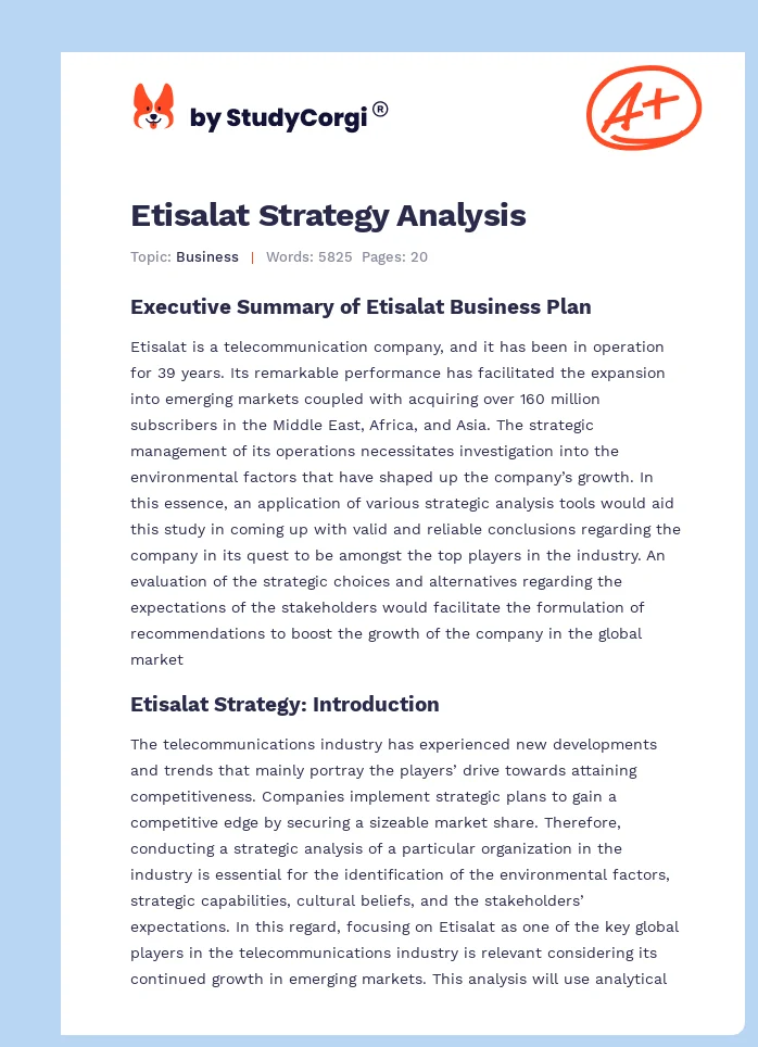 Etisalat Strategy Analysis. Page 1