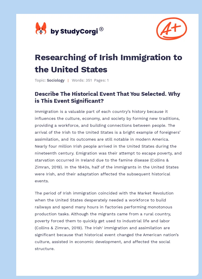 Researching of Irish Immigration to the United States. Page 1