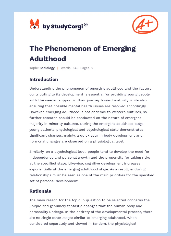 The Phenomenon of Emerging Adulthood. Page 1