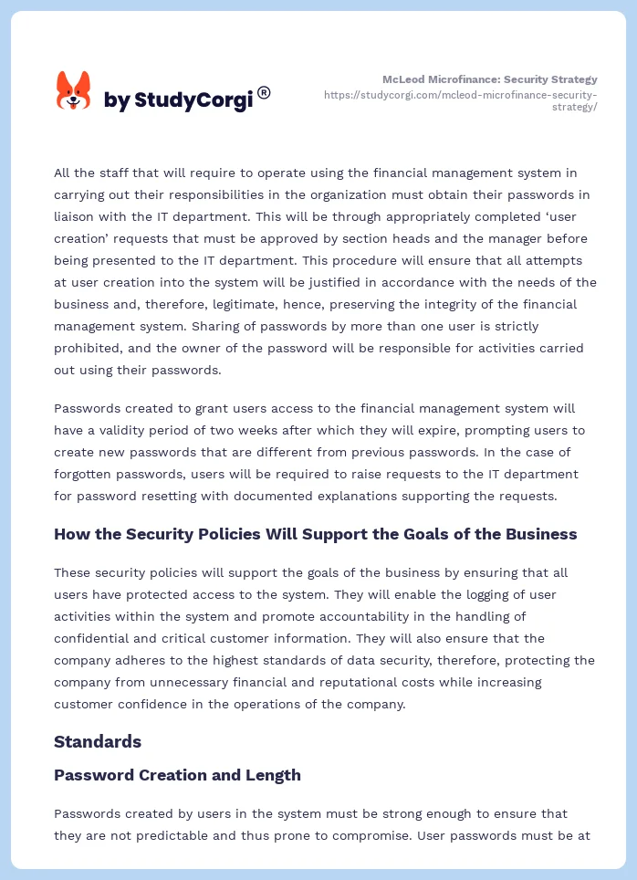 McLeod Microfinance: Security Strategy. Page 2