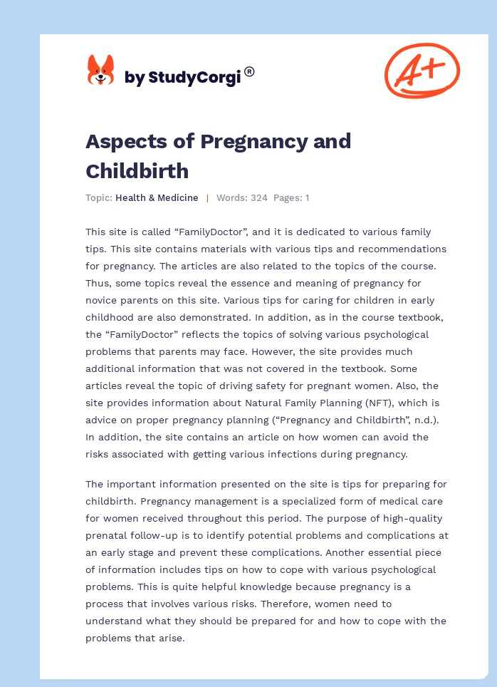 Aspects of Pregnancy and Childbirth. Page 1