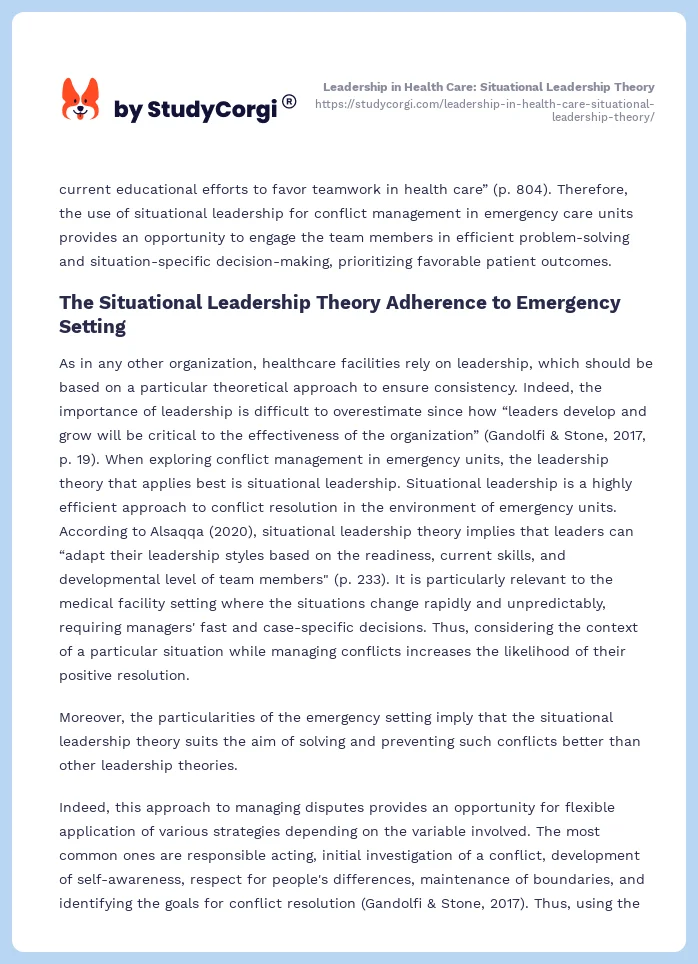 Leadership in Health Care: Situational Leadership Theory. Page 2