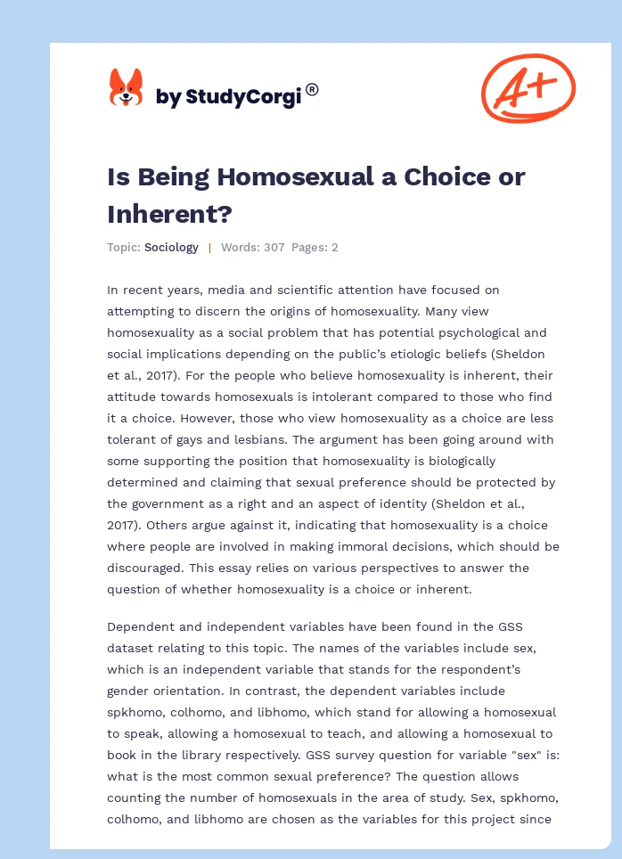 Is Being Homosexual a Choice or Inherent?. Page 1