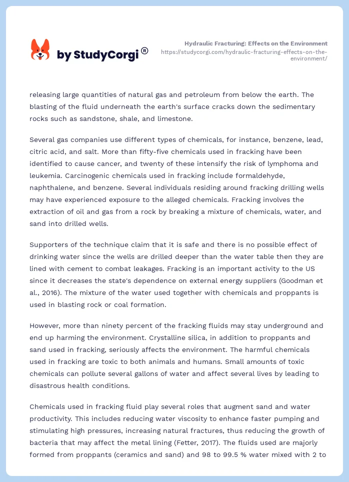 Hydraulic Fracturing: Effects on the Environment. Page 2