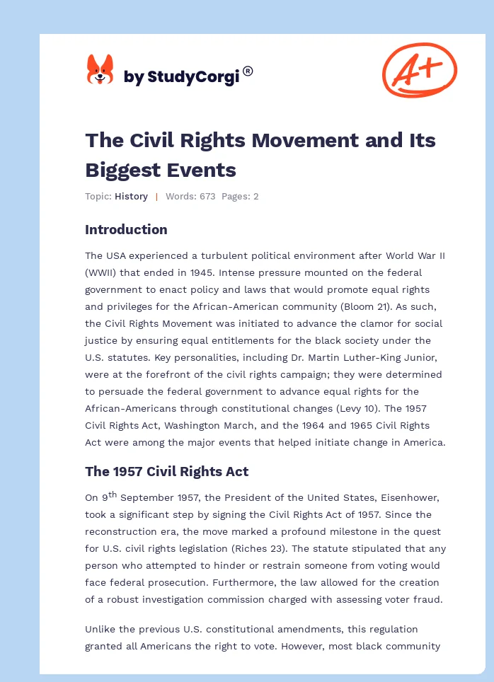 The Civil Rights Movement and Its Biggest Events. Page 1