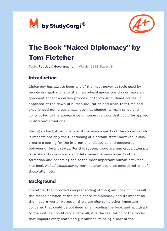 The Book "Naked Diplomacy" by Tom Fletcher. Page 1