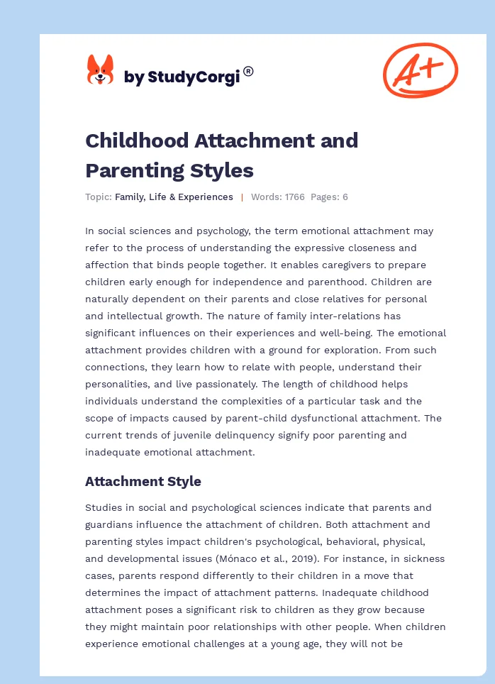 Childhood Attachment and Parenting Styles. Page 1