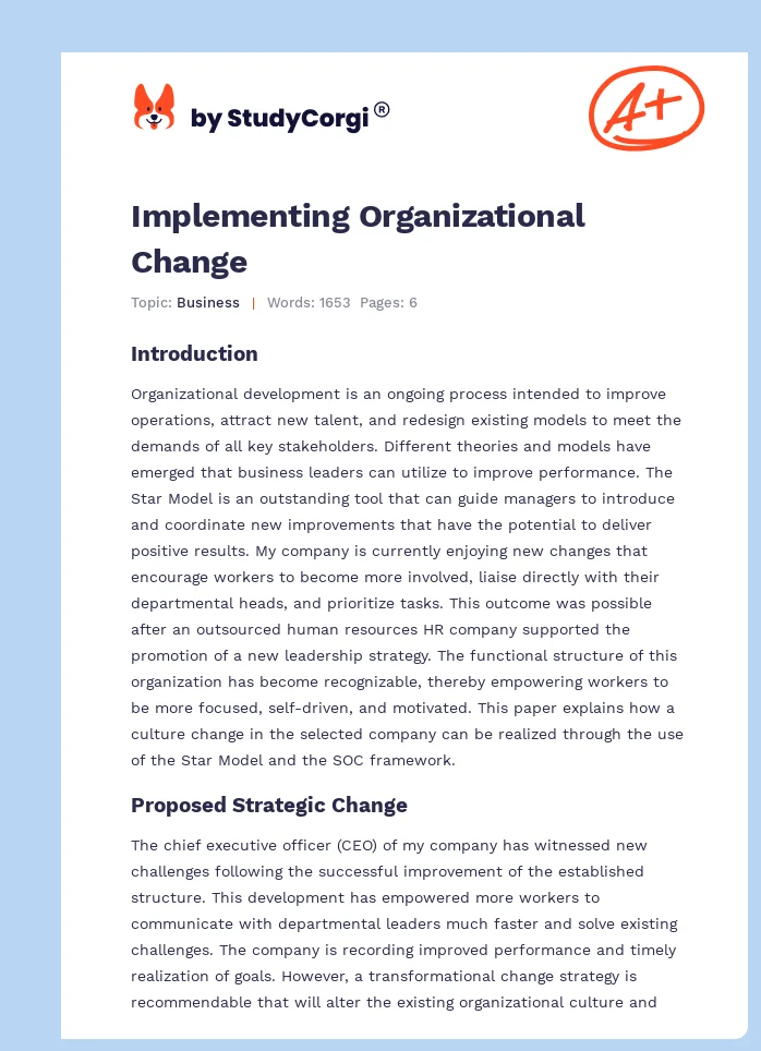 Implementing Organizational Change. Page 1