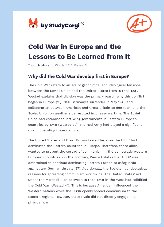 Cold War in Europe and the Lessons to Be Learned from It. Page 1