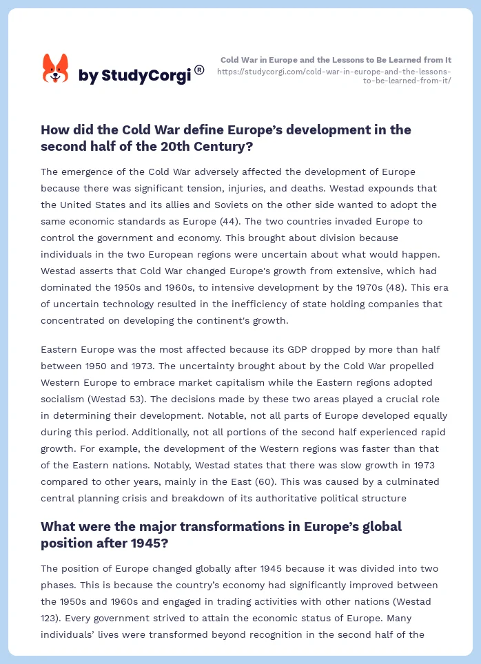 Cold War in Europe and the Lessons to Be Learned from It. Page 2