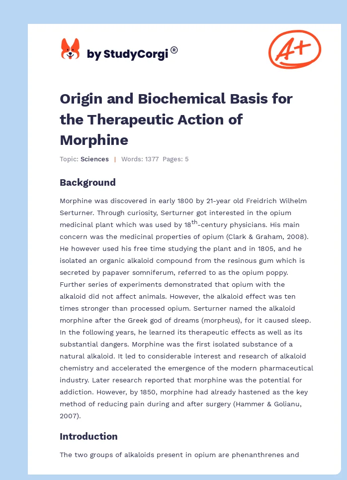 Origin and Biochemical Basis for the Therapeutic Action of Morphine. Page 1