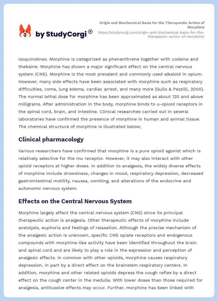Origin and Biochemical Basis for the Therapeutic Action of Morphine. Page 2