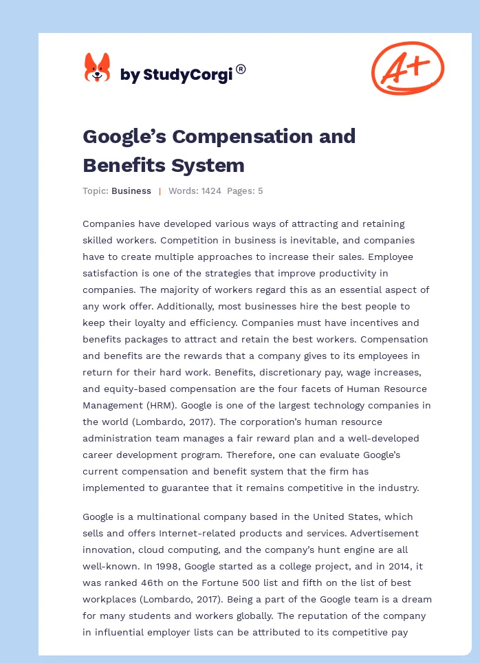 Google’s Compensation and Benefits System. Page 1