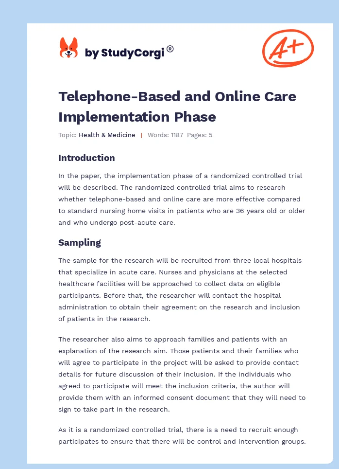 Telephone-Based and Online Care Implementation Phase. Page 1