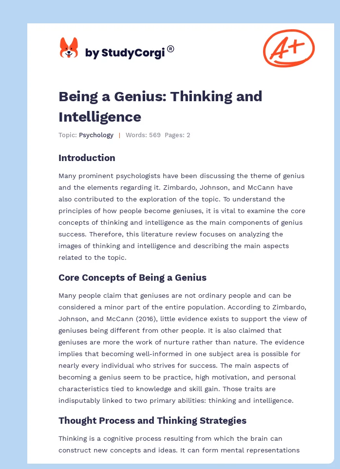 Being a Genius: Thinking and Intelligence. Page 1