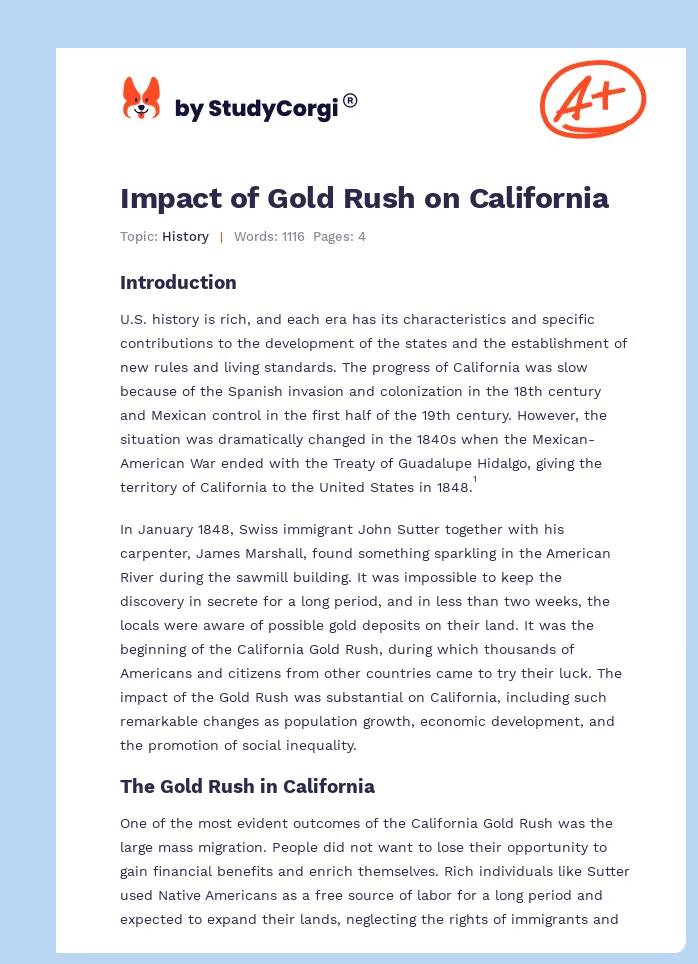Impact of Gold Rush on California. Page 1
