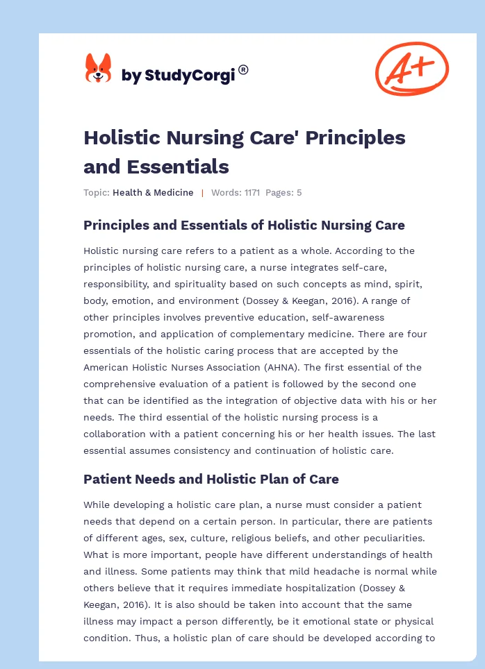 Holistic Nursing Care' Principles and Essentials. Page 1